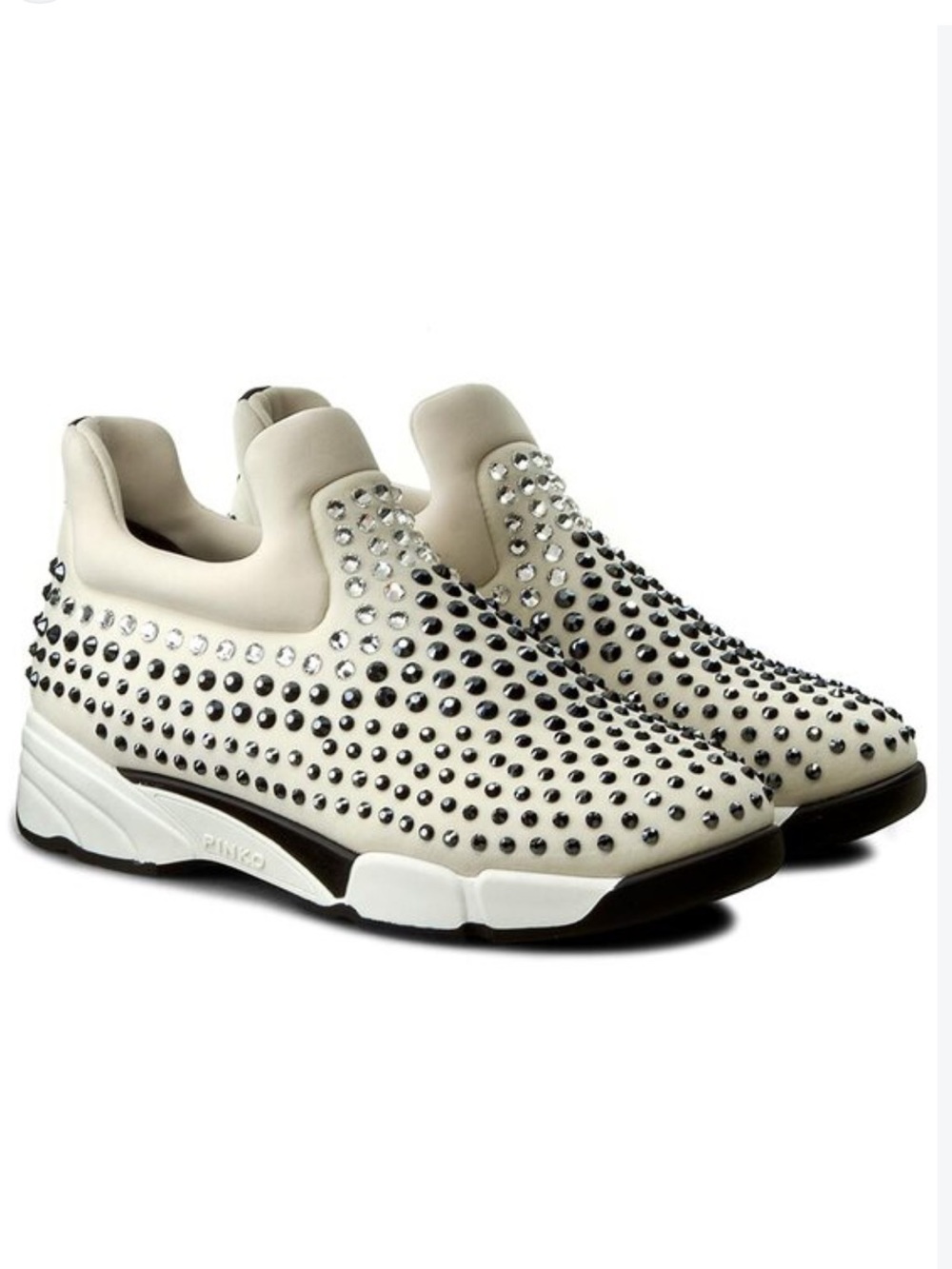 Pinko Cream Crystal-Embellished Slip-On Sneakers Size 8
